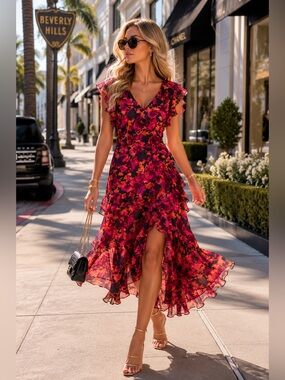Vibrant long flowy Chelsea 28 dress in extra small